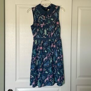 ModCloth Navy Zodiac cocktail dress Fit and Flare Peter Pan Collar